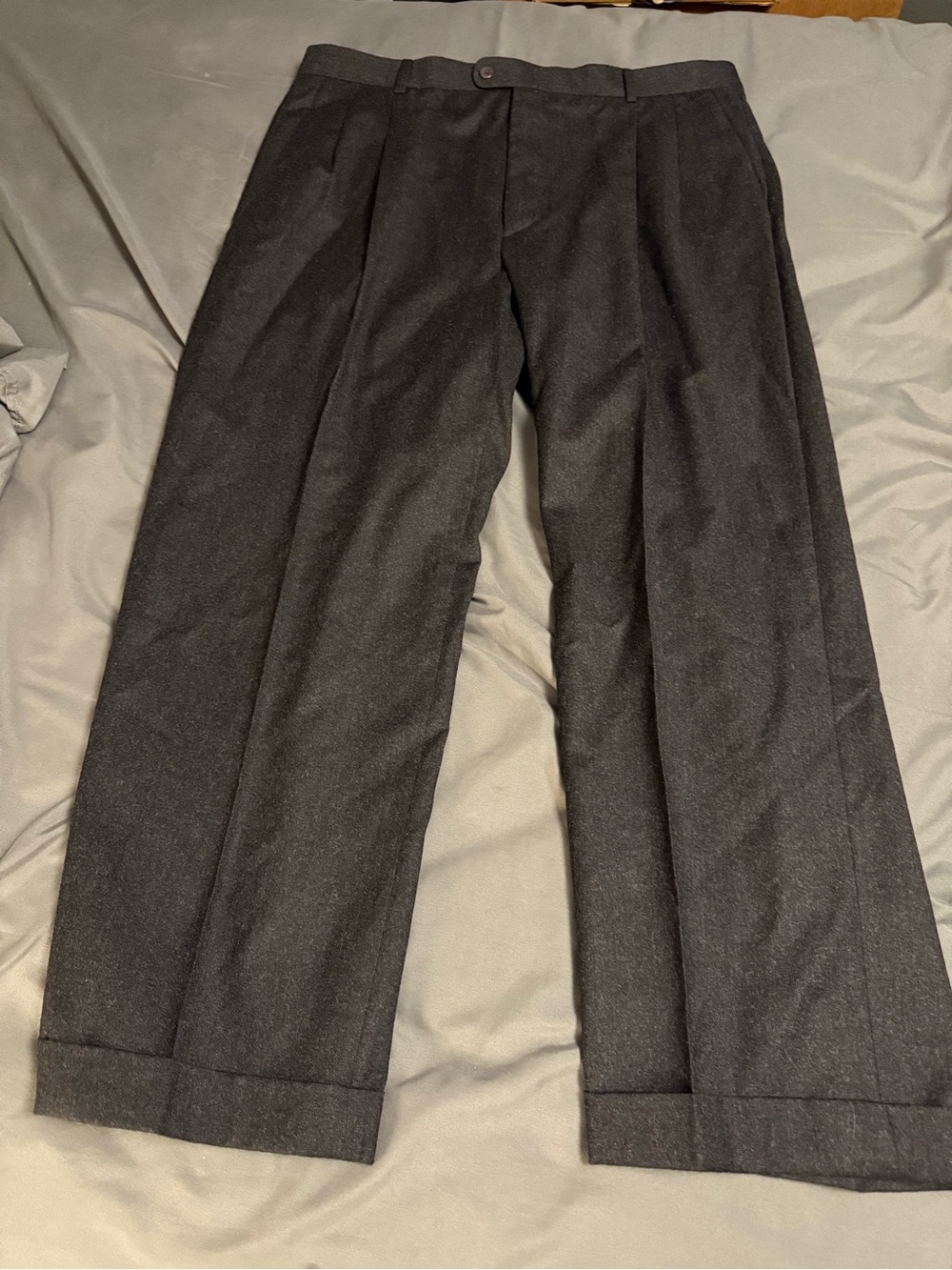 Zanella Bennett Pants 38x28 Charcoal Gray Double Pleated 100% Virgin Wool Italy
